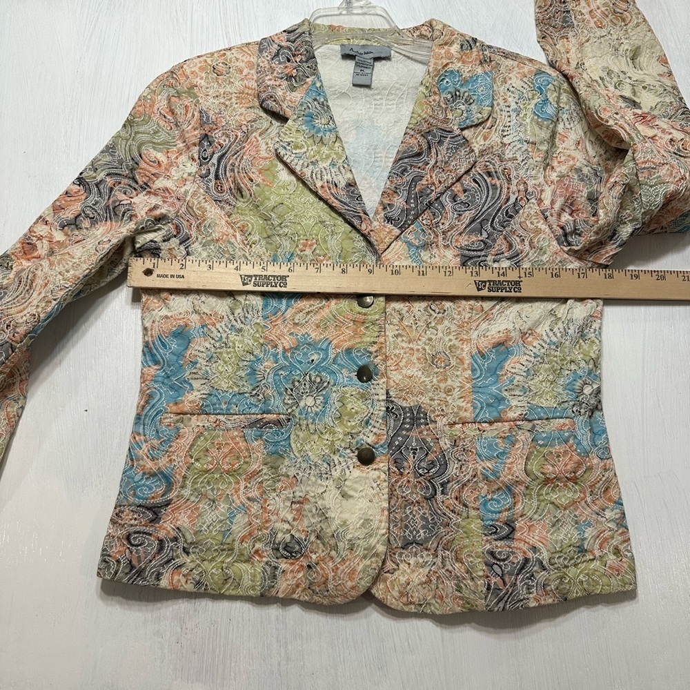 Analogy Petite Women’s Multicolor Paisley Textured Blazer Jacket PL Cotton Blend - Picture 3 of 7